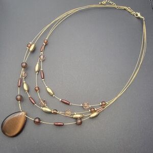 Vintage Women's Brown and Gold Beaded Necklace